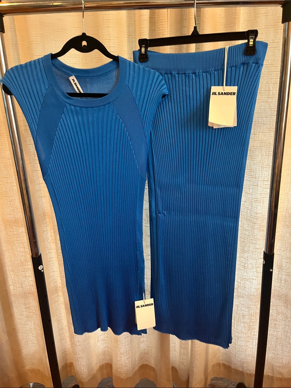 Jil Sander Vibrant Blue Ribbed Knit Tunic & Skirt Set